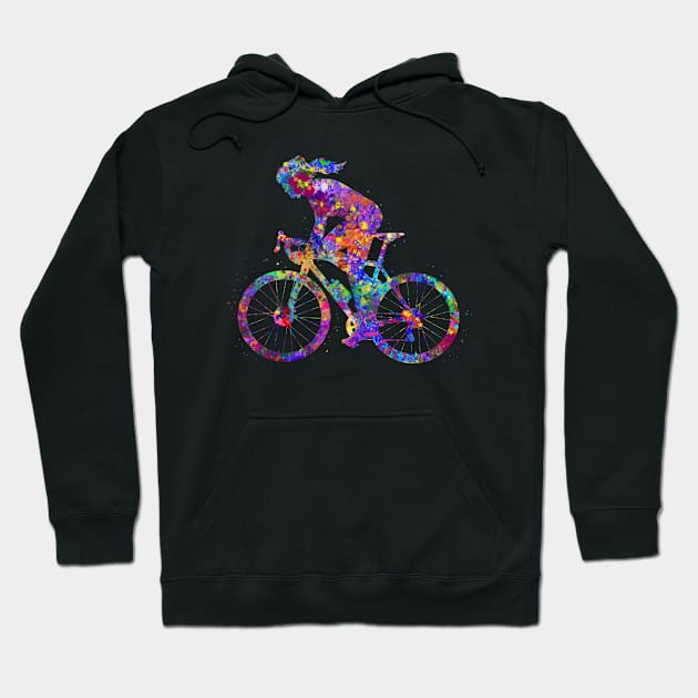 Road biker girl watercolor art Hoodie by Yahya Art